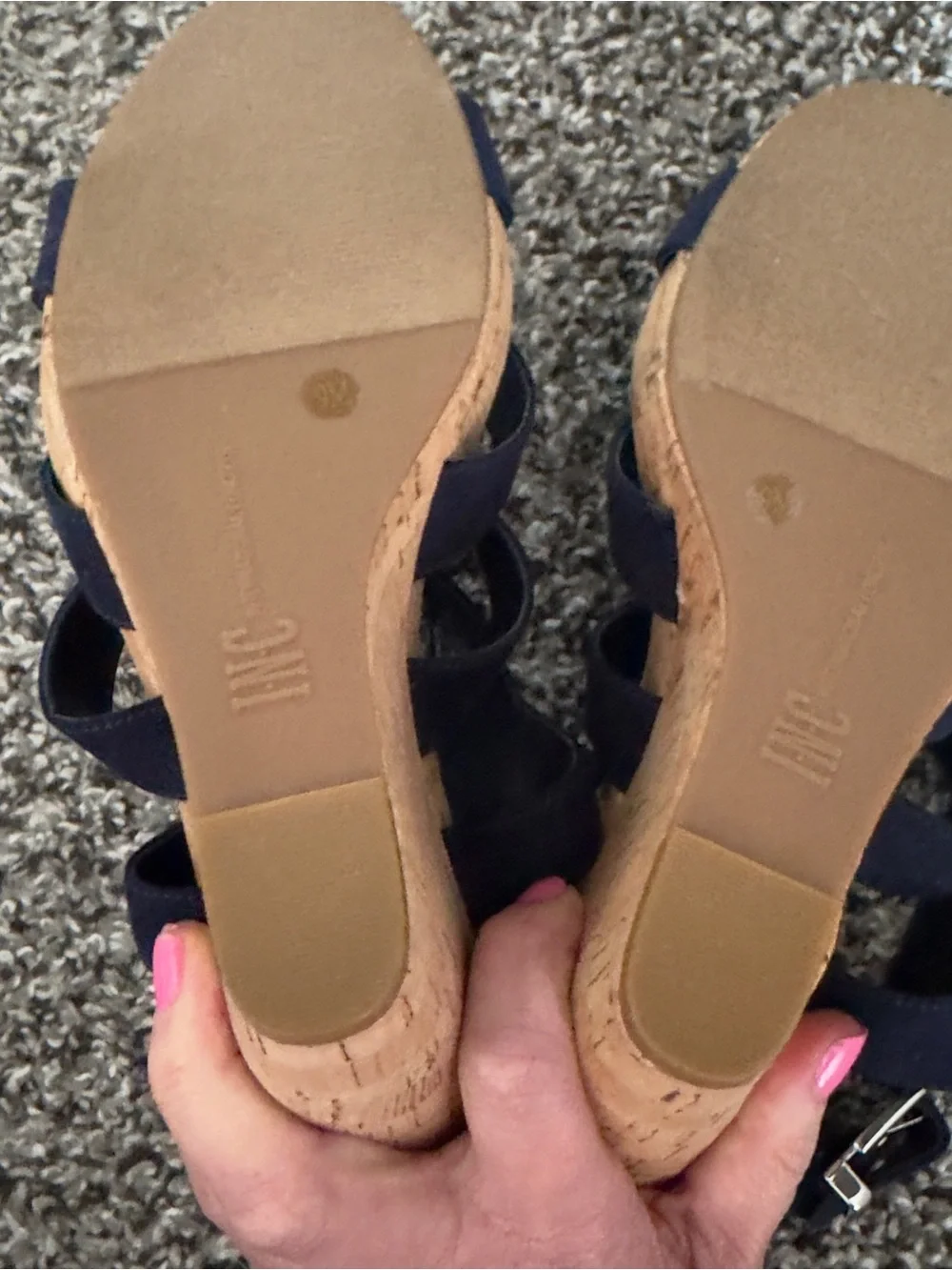INC International Concepts Navy Strappy Cork Wedge Sandals